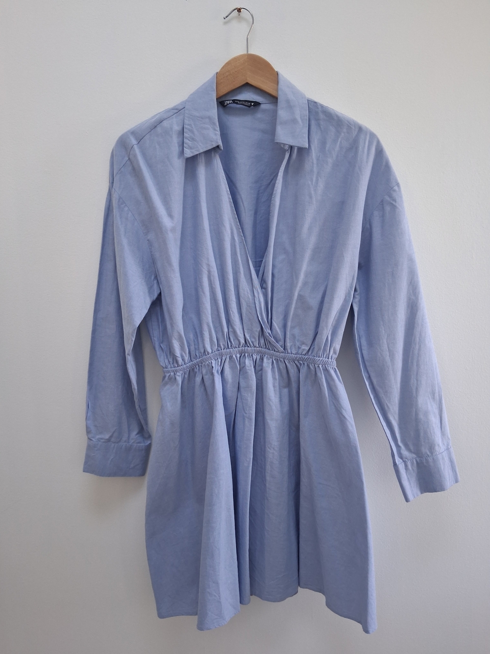 Zara Light Blue  Collared V Neck Mini Dress Size Medium Preppy Flirty